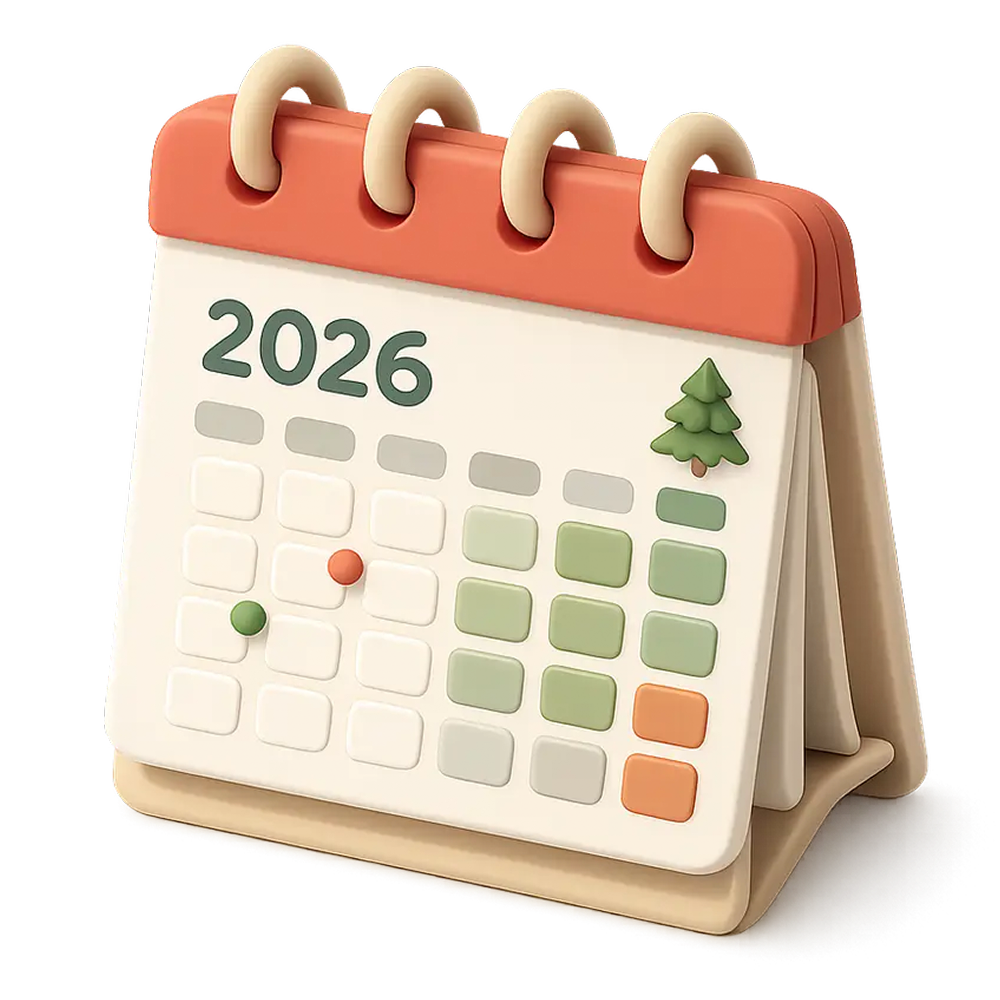 Calendário ilustrado de temporadas 2026